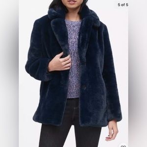 GAP Faux Fur Blue Dress Coat Size Small